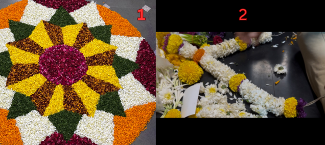 Flower Rangoli Art & Flower Mala